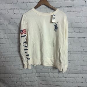 Ralph Lauren White Sweatshirt with Navy Logo